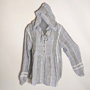 Free People BOHO Hoodie Blouse Stripped